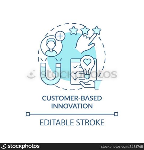Customer-based innovation turquoise concept icon. Future innovation mana≥ment aspect abstract idea thin li≠illustration. Isolated outli≠drawing. Editab≤stroke. Arial, Myriad Pro-Bold fonts used. Customer-based innovation turquoise concept icon