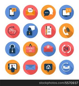 Customer care contacts flat icons set of online and offline support services isolated vector illustration