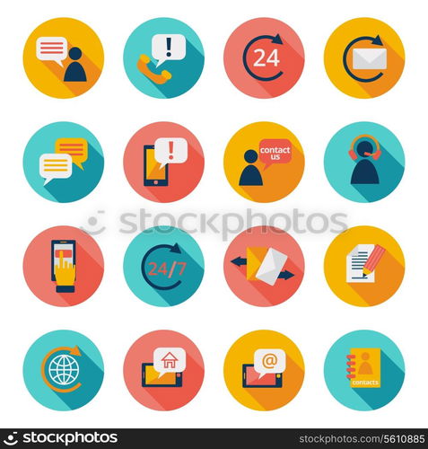 Customer care contacts flat icons set of online and offline support services isolated vector illustration