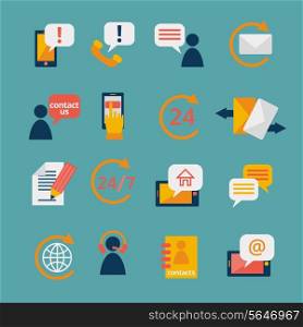 Customer care contacts in flat style icons set of online and offline support services isolated vector illustration