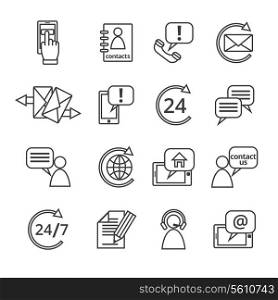 Customer care contacts in line style icons set of online and offline support services isolated vector illustration
