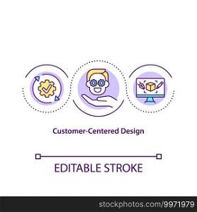 Customer centered design concept icon. Client centric design frames your product or service in business idea thin line illustration. Vector isolated outline RGB color drawing. Editable stroke. Customer centered design concept icon