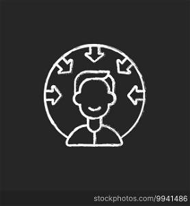 Customer centricity chalk white icon on black background. Consumer satisfaction. Client centric business. Service with integrity. Core corporate values. Isolated vector chalkboard illustration. Customer centricity chalk white icon on black background