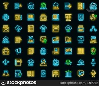 Customer database icons set. Outline set of customer database vector icons neon color on black. Customer database icons set vector neon