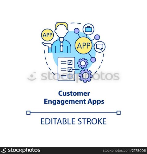 Customer engagement apps concept icon. Application for client service. Web 3 0 abstract idea thin line illustration. Isolated outline drawing. Editable stroke. Arial, Myriad Pro-Bold fonts used. Customer engagement apps concept icon