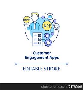 Customer engagement apps concept icon. Application for client service. Web 3 0 abstract idea thin line illustration. Isolated outline drawing. Editable stroke. Arial, Myriad Pro-Bold fonts used. Customer engagement apps concept icon