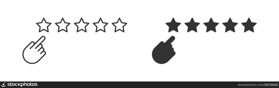 Customer feedback and rating icon.  Hand pointing to the five stars. Vector illustration. Customer feedback and rating icon.  Hand pointing to the five stars. Vector illustration.