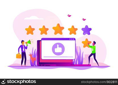 Customer feedback, client review. Social media networks, online service evaluation. Rank and rating scale, high-ranking, top-ranking concept. Vector isolated concept creative illustration. Rating concept vector illustration