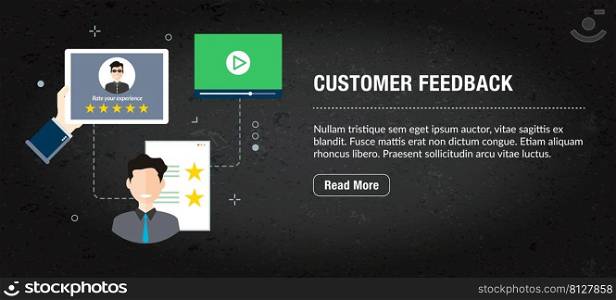 Customer feedback concept. Internet banner with icons in vector. Web banner for business, finance, strategy, investment, technology and planning.