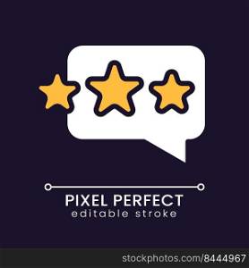 Customer feedback pixel perfect RGB color icon for dark theme. Speech bubble with stars. Ranking business. Simple filled line drawing on night mode background. Editable stroke. Poppins font used. Customer feedback pixel perfect RGB color icon for dark theme