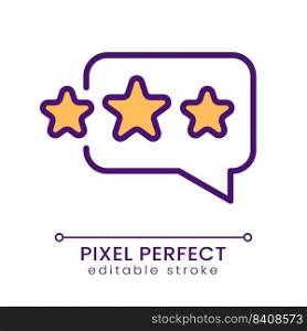 Customer feedback pixel perfect RGB color icon. Speech bubble with stars. Ranking business. Isolated vector illustration. Simple filled line drawing. Editable stroke. Poppins font used. Customer feedback pixel perfect RGB color icon