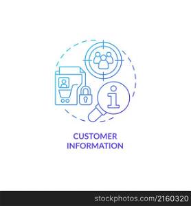 Customer information blue gradient concept icon. Buyer behavior researching abstract idea thin line illustration. Isolated outline drawing. Roboto-Medium, Myriad Pro-Bold fonts used. Customer information blue gradient concept icon