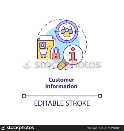 Customer information concept icon. Sensitive data of buyer behavior abstract idea thin line illustration. Isolated outline drawing. Editable stroke. Roboto-Medium, Myriad Pro-Bold fonts used. Customer information concept icon