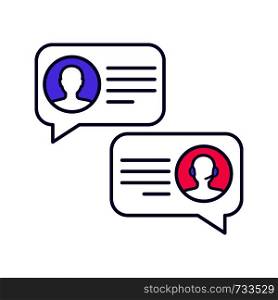 Customer live chat color icon. Clients care service. Online communication with clients. Customer support chat. Website manager. Service request. Isolated vector illustration. Customer live chat color icon