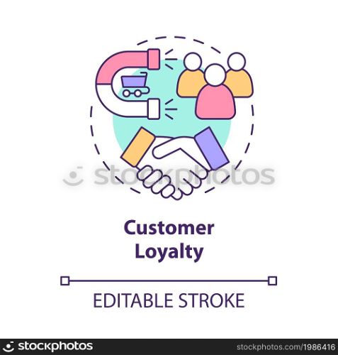 Customer loyalty concept icon. Client retention. Consumer satisfaction and trust. Brand planning abstract idea thin line illustration. Vector isolated outline color drawing. Editable stroke. Customer loyalty concept icon