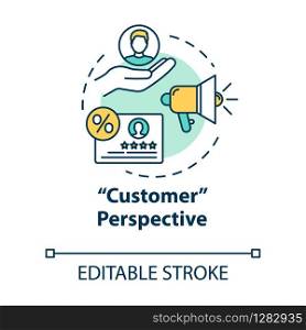 Customer perspective concept icon. Potential clients. Building audience. Sales prospect. Market share growth idea thin line illustration. Vector isolated outline RGB color drawing. Editable stroke