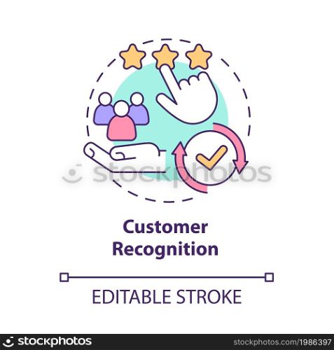Customer recognition concept icon. Client positive review of company. Consumer experience. Brand planning abstract idea thin line illustration. Vector isolated outline color drawing. Editable stroke. Customer recognition concept icon