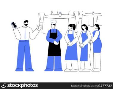 Customer relation in a restaurant abstract concept vector illustration. Running a restaurant, professional horeca manager, customer satisfaction and feedback, training staff abstract metaphor.. Customer relation in a restaurant abstract concept vector illustration.