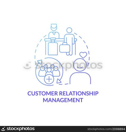 Customer relationship management blue gradient concept icon. Property regulation abstract idea thin line illustration. Isolated outline drawing. Roboto-Medium, Myriad Pro-Bold fonts used. Customer relationship management blue gradient concept icon