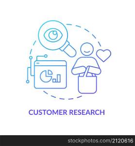 Customer research blue gradient concept icon. Smart grids providing service abstract idea thin line illustration. Isolated outline drawing. Roboto-Medium, Myriad Pro-Bold fonts used. Customer research blue gradient concept icon