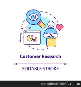 Customer research concept icon. Smart grids integration service abstract idea thin line illustration. Isolated outline drawing. Editable stroke. Roboto-Medium, Myriad Pro-Bold fonts used. Customer research concept icon
