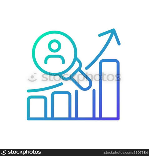 Customer research gradient linear vector icon. Consumer behavior analysis. Business strategy. Identifying preferences. Thin line color symbol. Modern style pictogram. Vector isolated outline drawing. Customer research gradient linear vector icon