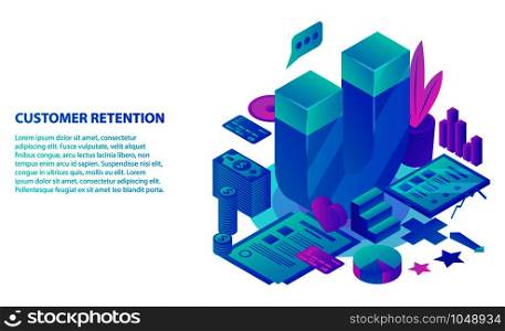 Customer retention concept background. Isometric illustration of customer retention vector concept background for web design. Customer retention concept background, isometric style