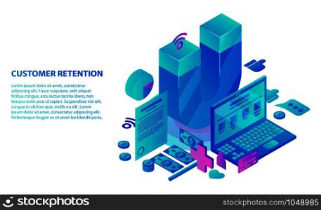 Customer retention service concept background. Isometric illustration of customer retention service vector concept background for web design. Customer retention service concept background, isometric style
