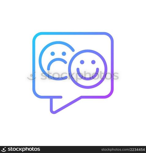 Customer review gradient linear vector icon. Client feedback and opinion. Negative, positive comment. Online shopping. Thin line color symbol. Modern style pictogram. Vector isolated outline drawing. Customer review gradient linear vector icon