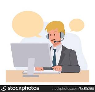 Customer service, call center, hotline.Online technical support.telemarketing agents. flat vector cartoon illustration.