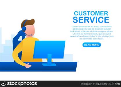 Customer service. Call center landing page. Online support center, assistance. Vector stock illustration. Customer service. Call center landing page. Online support center, assistance. Vector stock illustration.