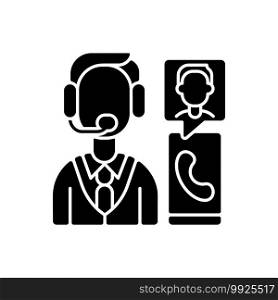 Customer service department black glyph icon. Support professionals. Providing speedy, effective resolutions. Communication channels. Silhouette symbol on white space. Vector isolated illustration. Customer service department black glyph icon