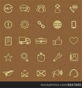 Customer service line color icons on brown background, stock vector