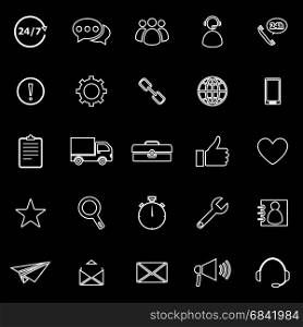 Customer service line icons on black background, stock vector