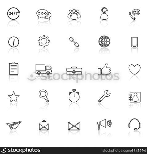 Customer service line icons with reflect on white background, stock vector