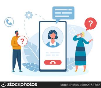 Customer service online by phone, help and assist. Vector service support technology faq illustration. Customer service online by phone, help and assist