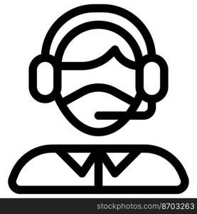 Customer service representative wearing headset and mask