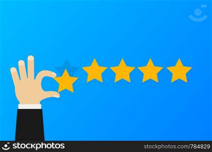 Customer service. Star rating. Feedback concept. Evaluation system. Positive review. Web template. Vector stock illustration.