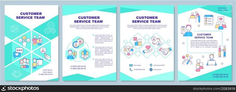 Customer service team brochure template. Satisfied clients. Booklet print design with linear icons. Vector layouts for presentation, annual reports, ads. Arial-Black, Myriad Pro-Regular fonts used. Customer service team brochure template