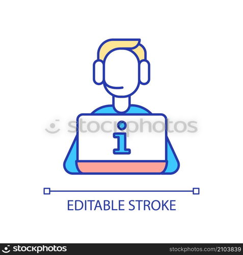 Customer support agent RGB color icon. Providing information. Customers service assistant. Call center job. Isolated vector illustration. Simple filled line drawing. Editable stroke. Arial font used. Customer support agent RGB color icon