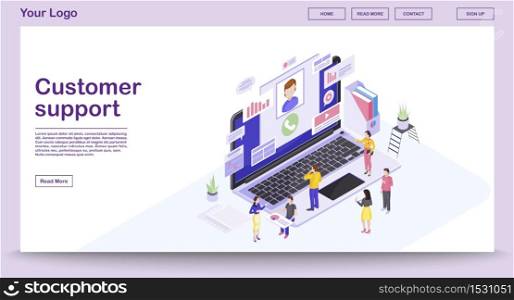 Customer support center webpage vector template with isometric illustration. Client online service. Website interface design. Call center, customer assistance 3d concept. Technical support clipart. Customer support center webpage vector template with isometric illustration