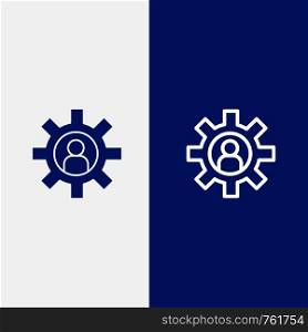 Customer Support, Employee, Service, Support Line and Glyph Solid icon Blue banner Line and Glyph Solid icon Blue banner