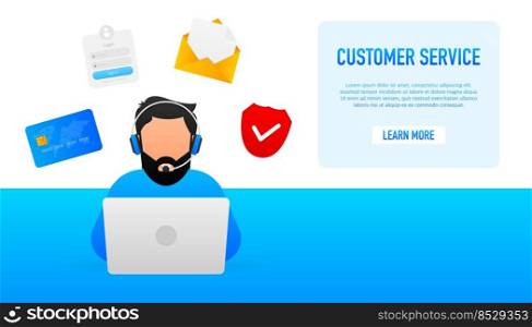 Customer support help service flat vector illustration. Vector isometric illustration. Customer support help service flat vector illustration. Vector isometric illustration.