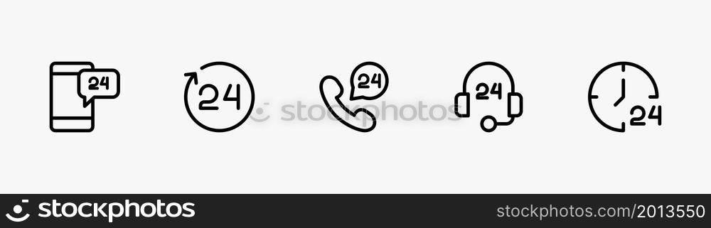 customer support icons, 24 hours concept design element, line style