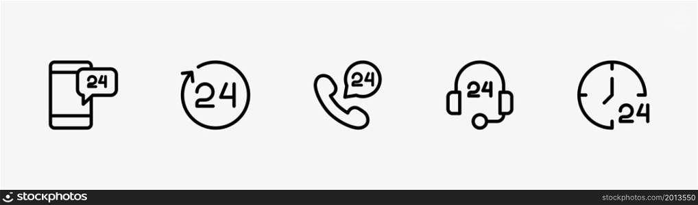customer support icons, 24 hours concept design element, line style