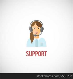 Customer technical support interactive service representative young woman with headphone emblem icon vector illustration