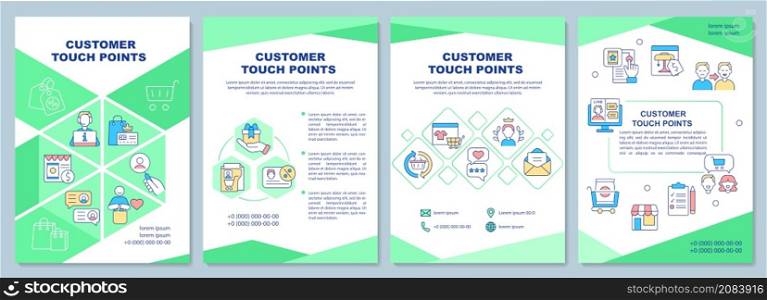 Customer touch points brochure template. Client service. Booklet print design with linear icons. Vector layouts for presentation, annual reports, ads. Arial-Black, Myriad Pro-Regular fonts used. Customer touch points brochure template