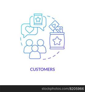 Customers blue gradient concept icon. Content consumers. Social media. Creator economy stakeholder abstract idea thin line illustration. Isolated outline drawing. Myriad Pro-Bold font used. Customers blue gradient concept icon