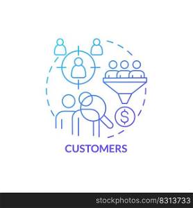 Customers blue gradient concept icon. Engage clients. Product management process. Business model canvas abstract idea thin line illustration. Isolated outline drawing. Myriad Pro-Bold font used. Customers blue gradient concept icon