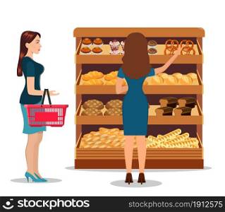 Customers people bying products in supermarket. grocery and consumerism concept. Vector illustration in flat style. Customers people bying products in supermarket